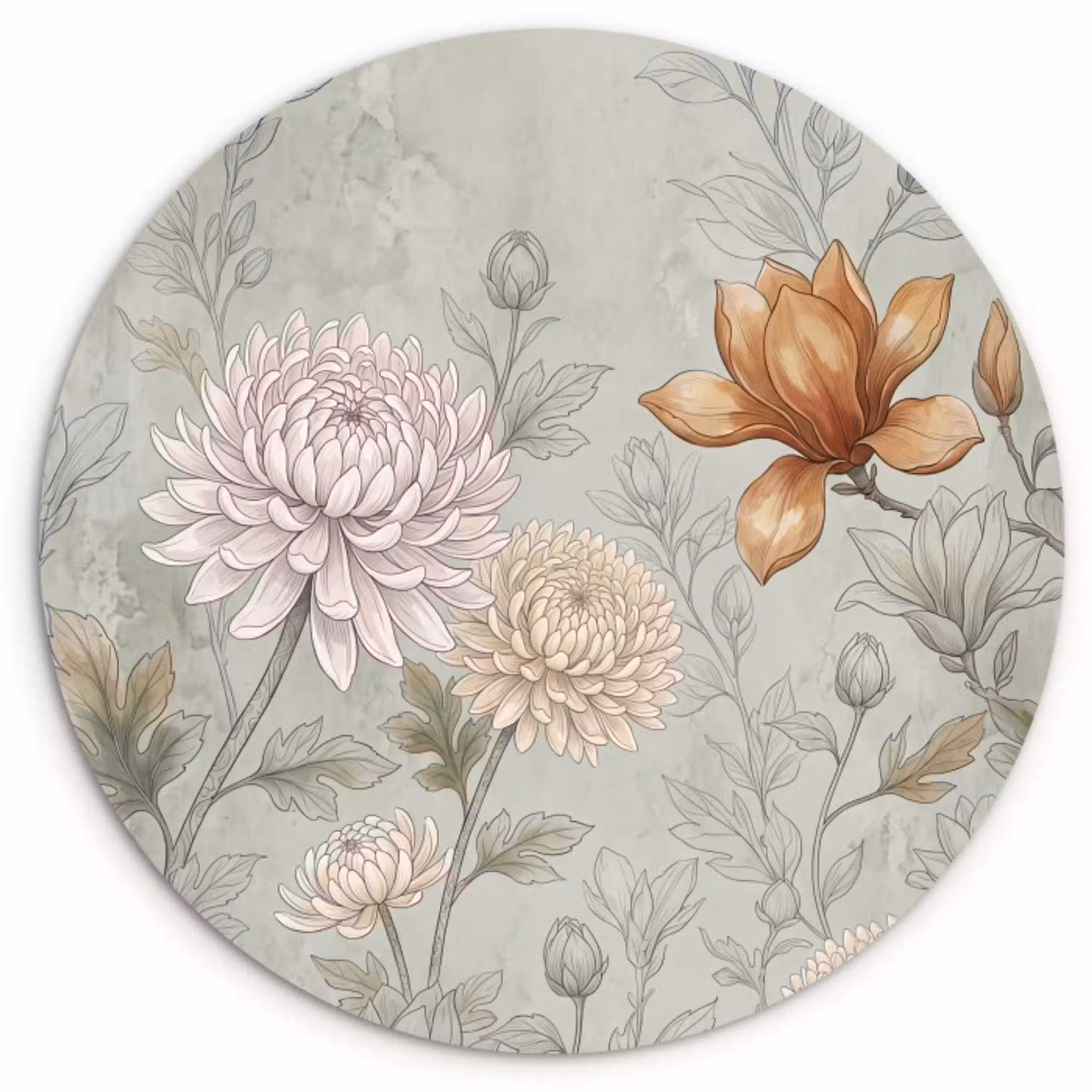 Illustratie - Bloemen - Groen Wandcirkel kunststof plaat 5mm dik klein -3d