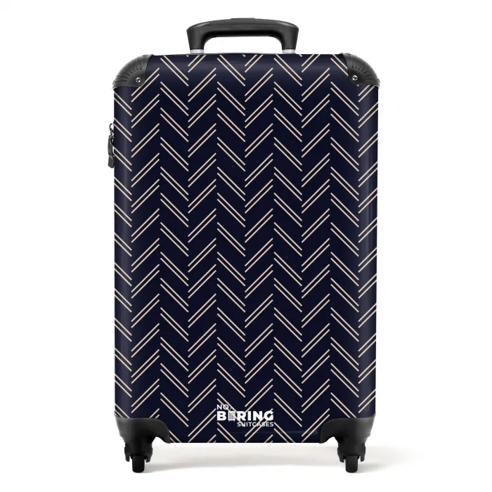 Visgraatstructuur met lichtroze lijnen op donkerblauw NBS - Handbagage koffer - Kinderen Unisex middel -productfoto_recht