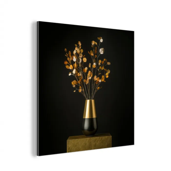 Goudbruine - Bladeren - Vaas - Herfstachtig aluminium wit klein -3d