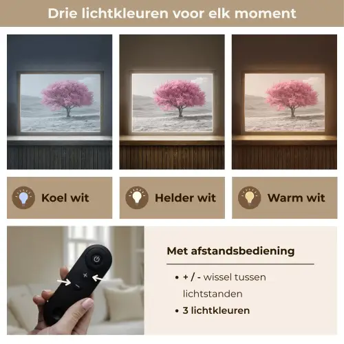 Boom - Natuur - Roze - Zwart wit Light Box met batterij (Wandlamp) middel -USP_lichtkleurNL