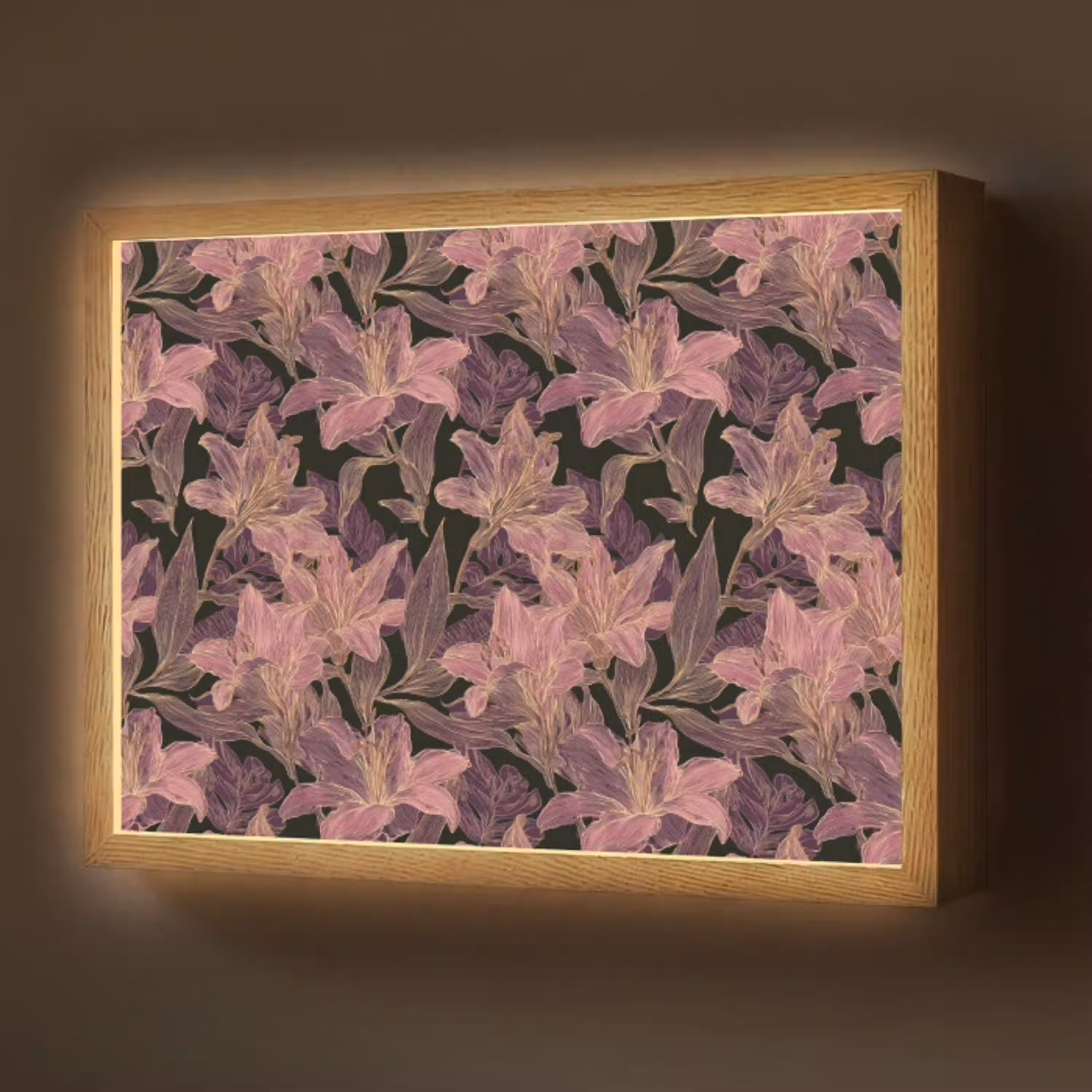 Lelies - Patroon - Paars - Goud Light Box met batterij (Wandlamp) middel 907 -z3d_website