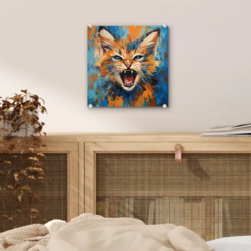 Kat - Kleurrijk - Oranje - Blauw plexiglas 5mm klein -sfeer4