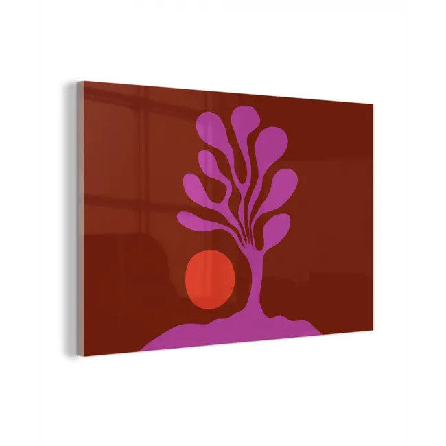 Glas schilderij - Boom - Paars - Cirkel - Vloeiend