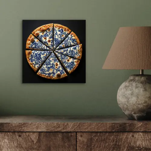 Pizza - Eten - Delftsblauw aluminium wit klein -sfeer2