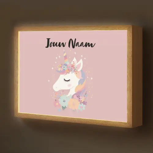 Eenhoorn - Roze - Bloemen Light Box met batterij (Wandlamp kind) middel -z3d_website