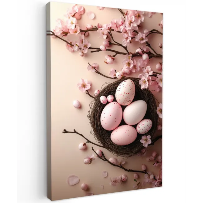 Roze - Bloesems - Eieren Tuinposter op houten frame 2 cm dik klein -3d