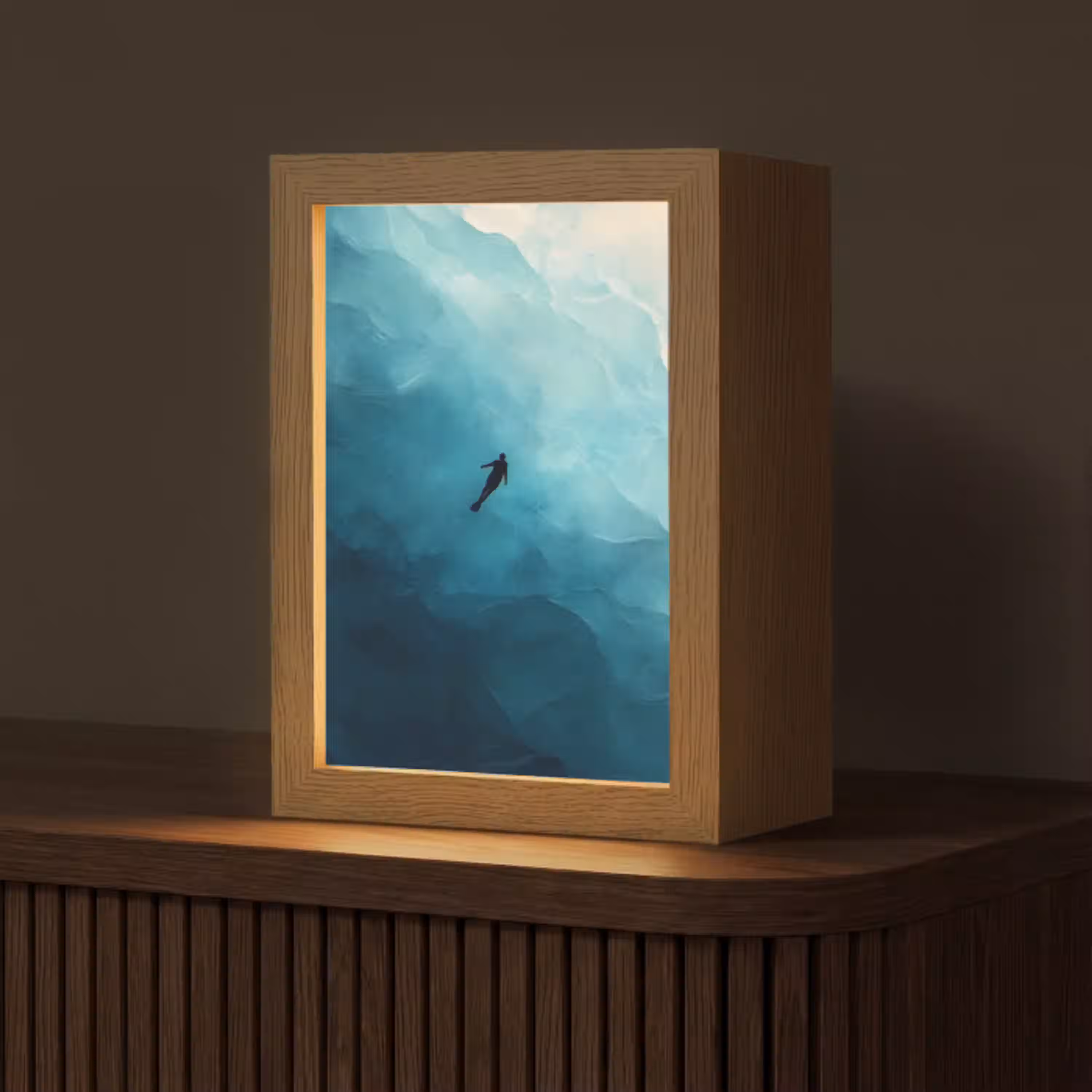 Zee - Silhouet - Abstract - Blauw Light Box met kabel (Tafellamp) klein -z3d_website