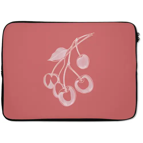 Lijnillustratie - Kersen - Tak - Wit laptophoes neopreen klein -zkaufland3dotto