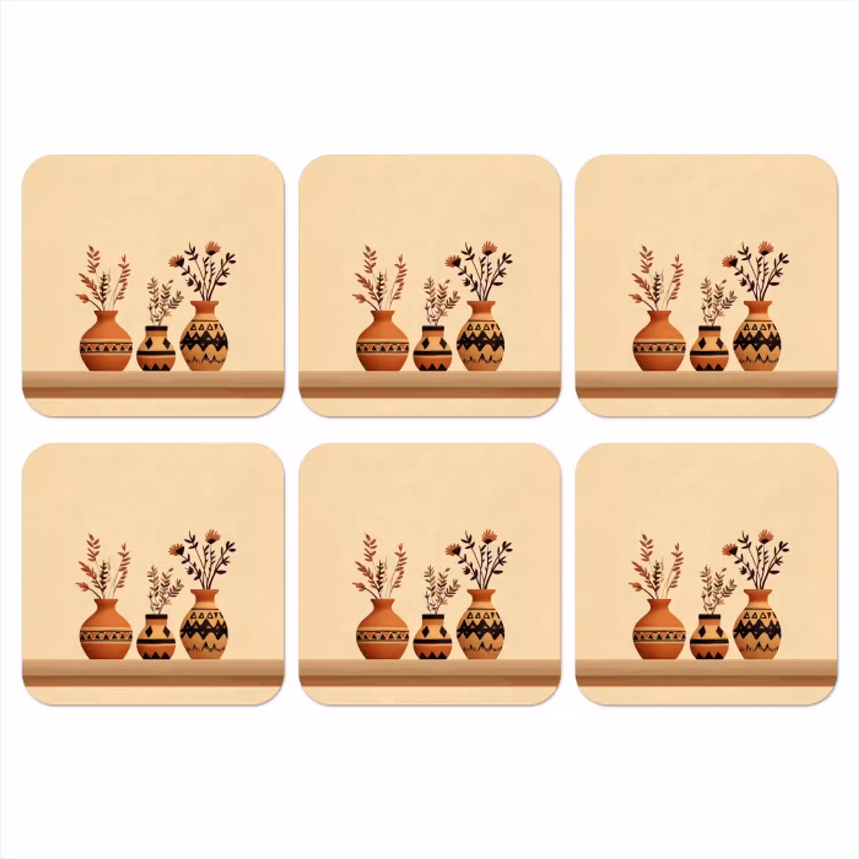 Vazen - Bloemen - Bladeren - Minimalistisch onderzetter kurk middel -3d