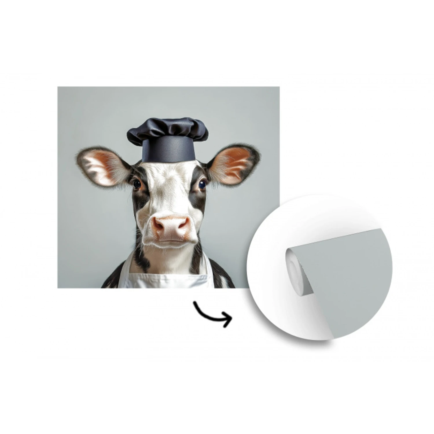 Koe - Zwart - Wit - Kok fotobehang vinyl groot -3d