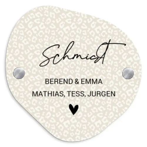 Beige panterprint - Sierlijk Naambord Organisch middel -3d