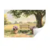 Houten bankje - Bloempotten - Landschap Muursticker klein -3d
