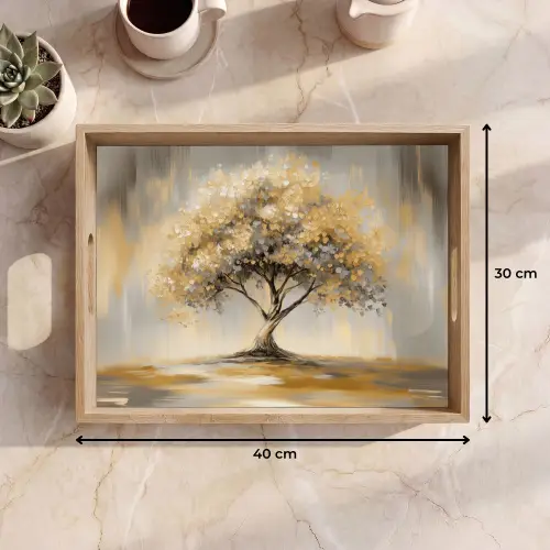 Schilderij - Boom - Abstract - Bladeren Dienblad Rechthoek middel -USP_Formaat
