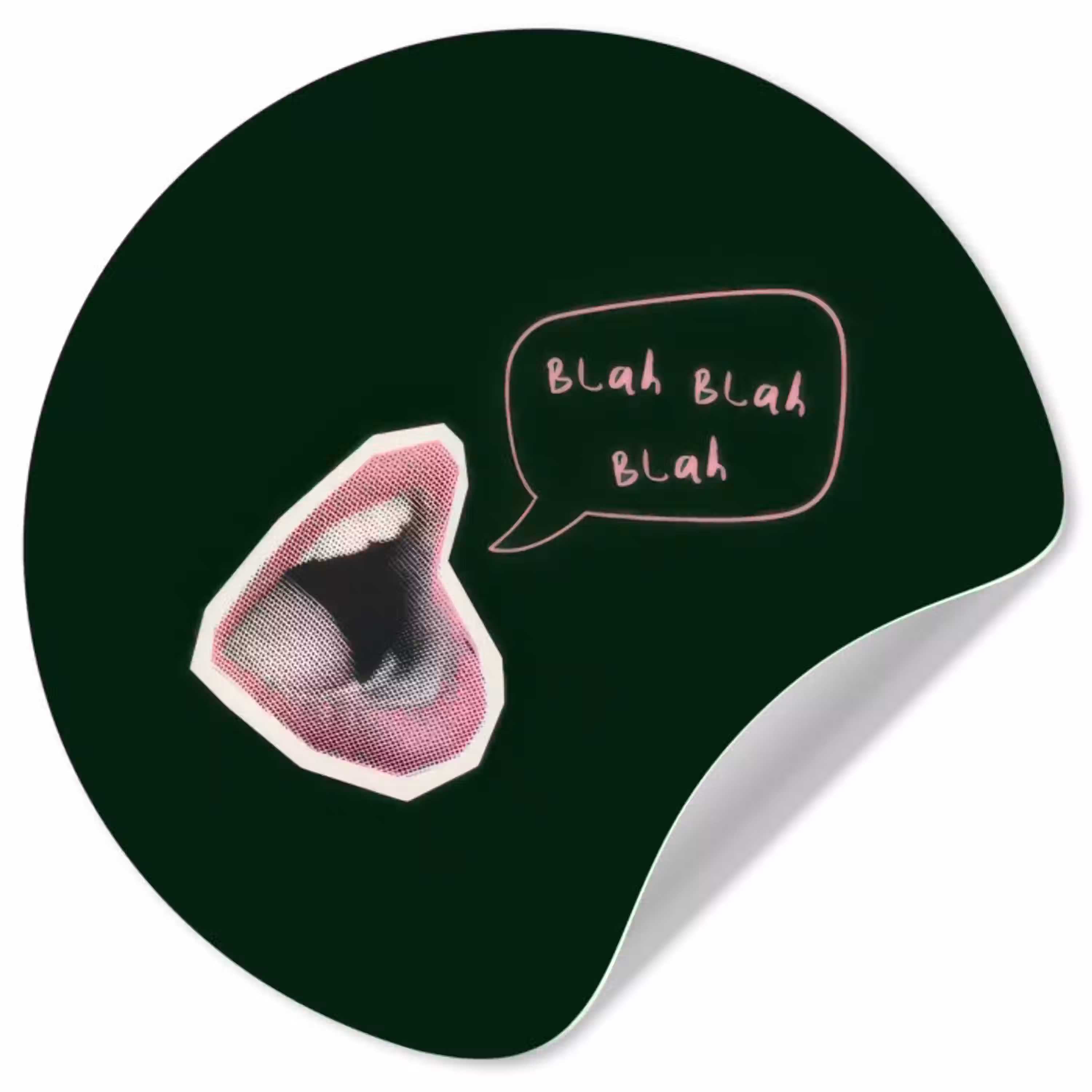 Illustratie - Mond - Donkergroen - Tekstwolkje Wandcirkel behangsticker klein -3d
