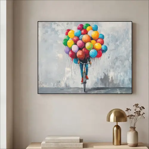 Balonnen - Street art - Vintage Textielframe zwart klein -sfeer2
