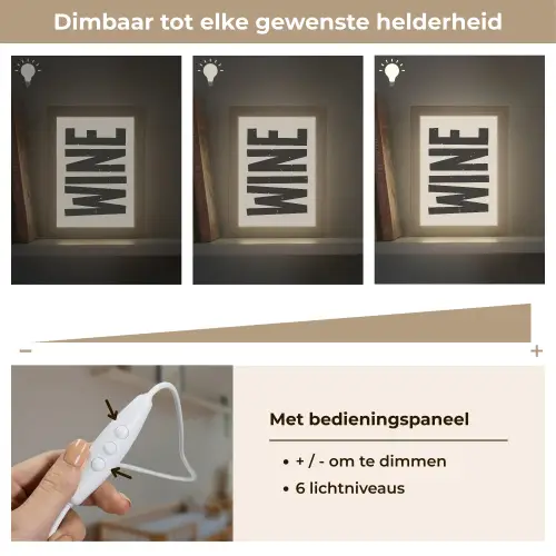 Zwart - Wijn - Decoratie - Vintage Light Box met kabel (Wandlamp) klein -USP_dimbaarNL