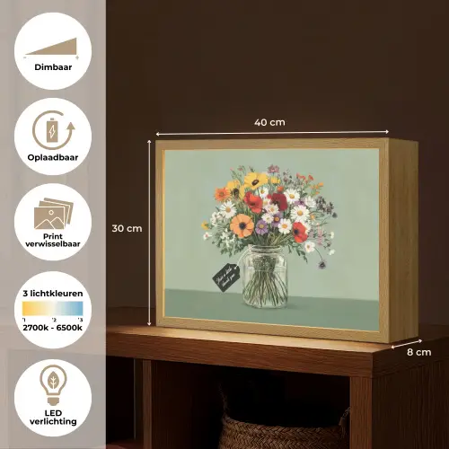 Bloemen - Vaas - Kaartje Light Box met batterij (Wandlamp) middel -USP_websiteoverzichtNL