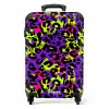 Neon panterprint op paars met kleurrijke accenten NBS - Handbagage koffer - Volwassenen Unisex middel -productfoto_recht