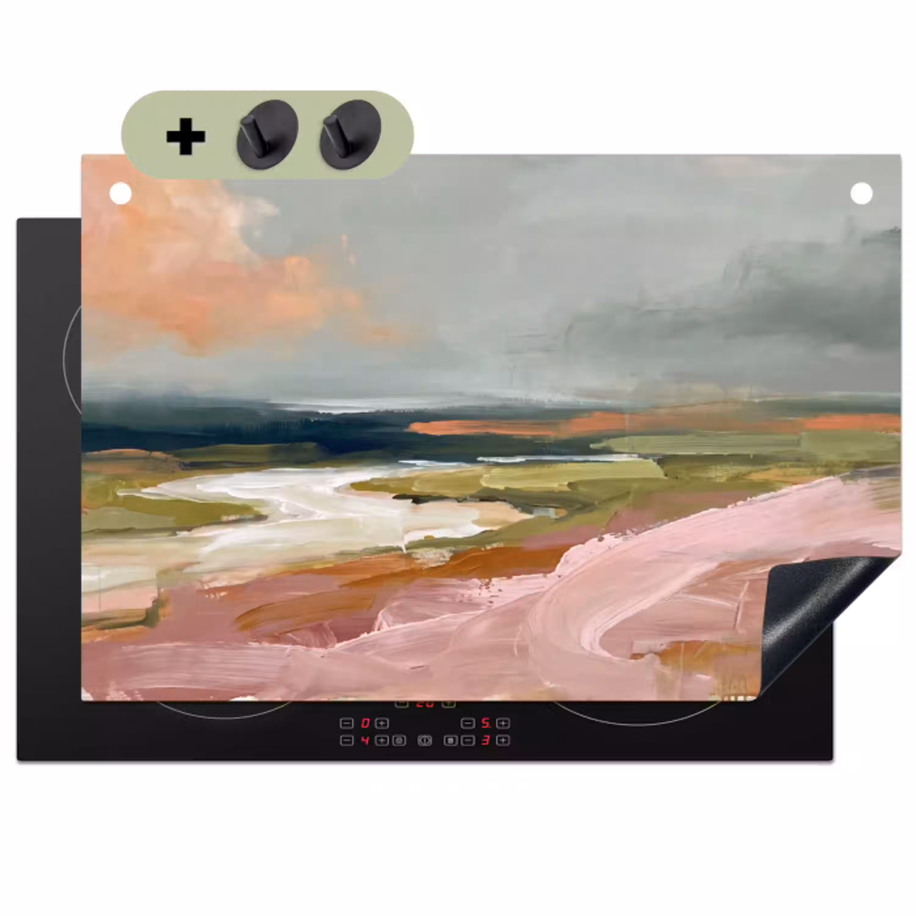 Landschap - Rivier - Abstract - Roze - Groen Inductie beschemer met haakjes klein -3d