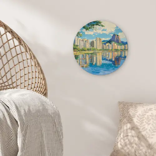 Berg - Skyline - Strand - Water Wandcirkel kunststof plaat 5mm dik klein -sfeer5