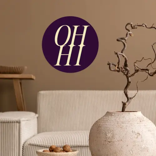 Oh hi - Paars - Minimalistisch Wandcirkel behangsticker klein -sfeer1