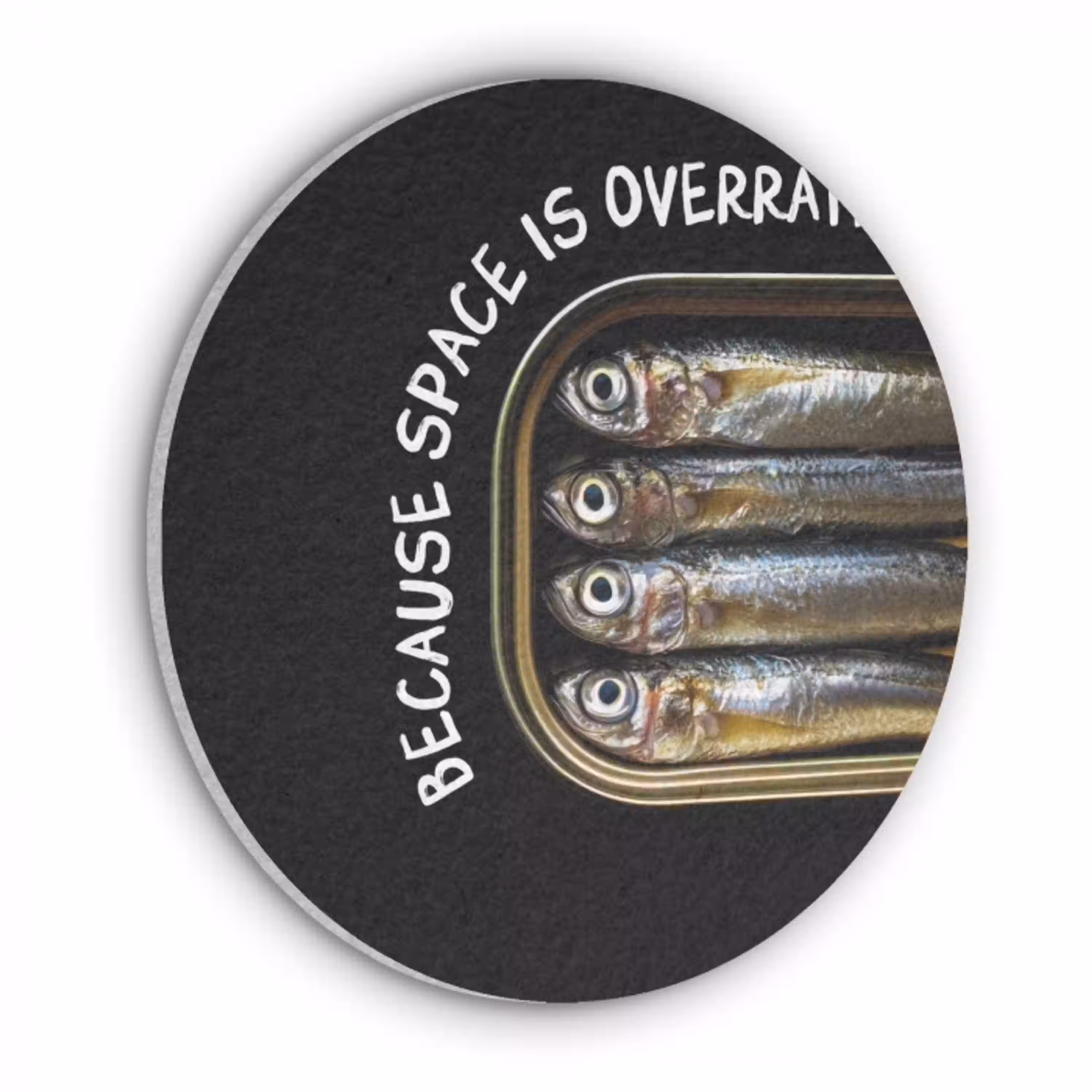 Sardines - Tekst - Vis - Blik Akoestische PET Vilt - Rond klein -3d