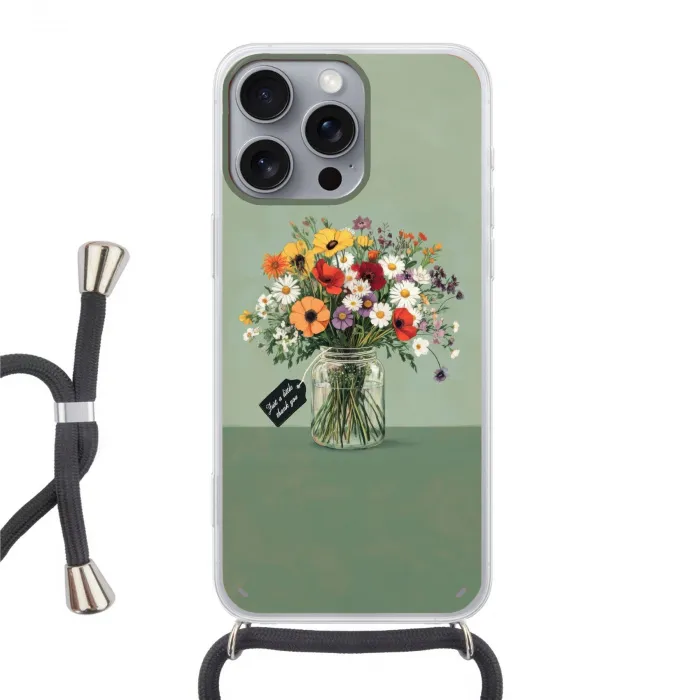 Bloemen - Vaas - Kaartje Hoesje iPhone 16 Pro Max met koord klein -3d