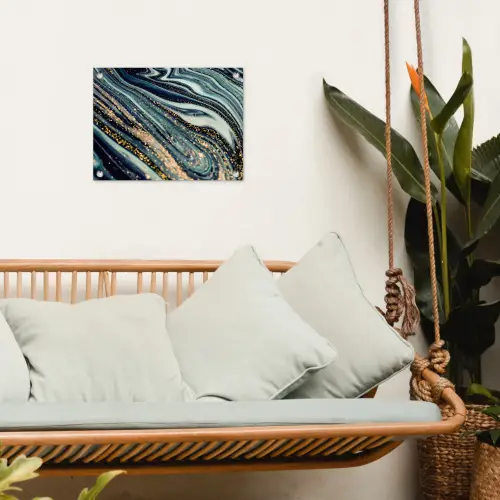 Marmer - Goud - Blauw - Glitter - Marmerlook - Abstract tuinposter los doek klein -sfeer7