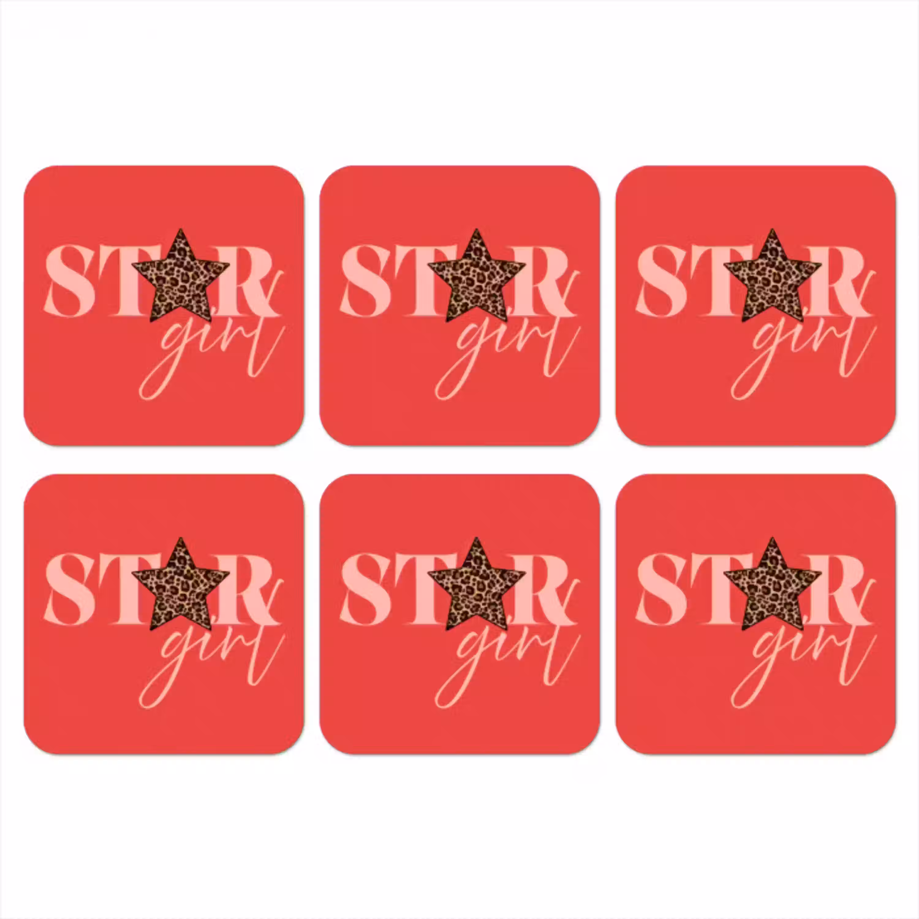 Star girl - Rood - Panter - Ster onderzetter kurk middel -3d