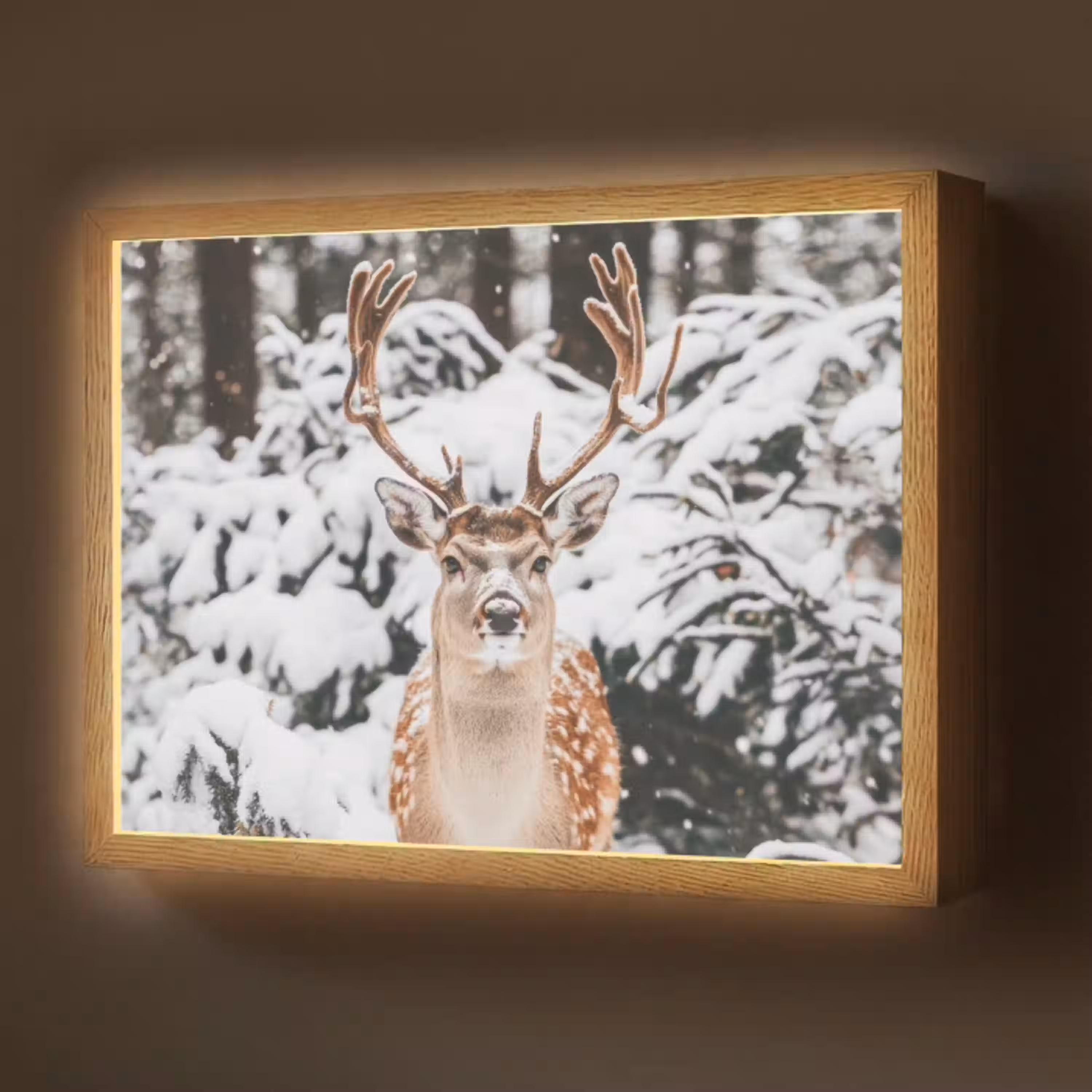 Hert - Sneeuw - Winter - Bos - Dieren Light Box met batterij (Wandlamp) middel -z3d_website