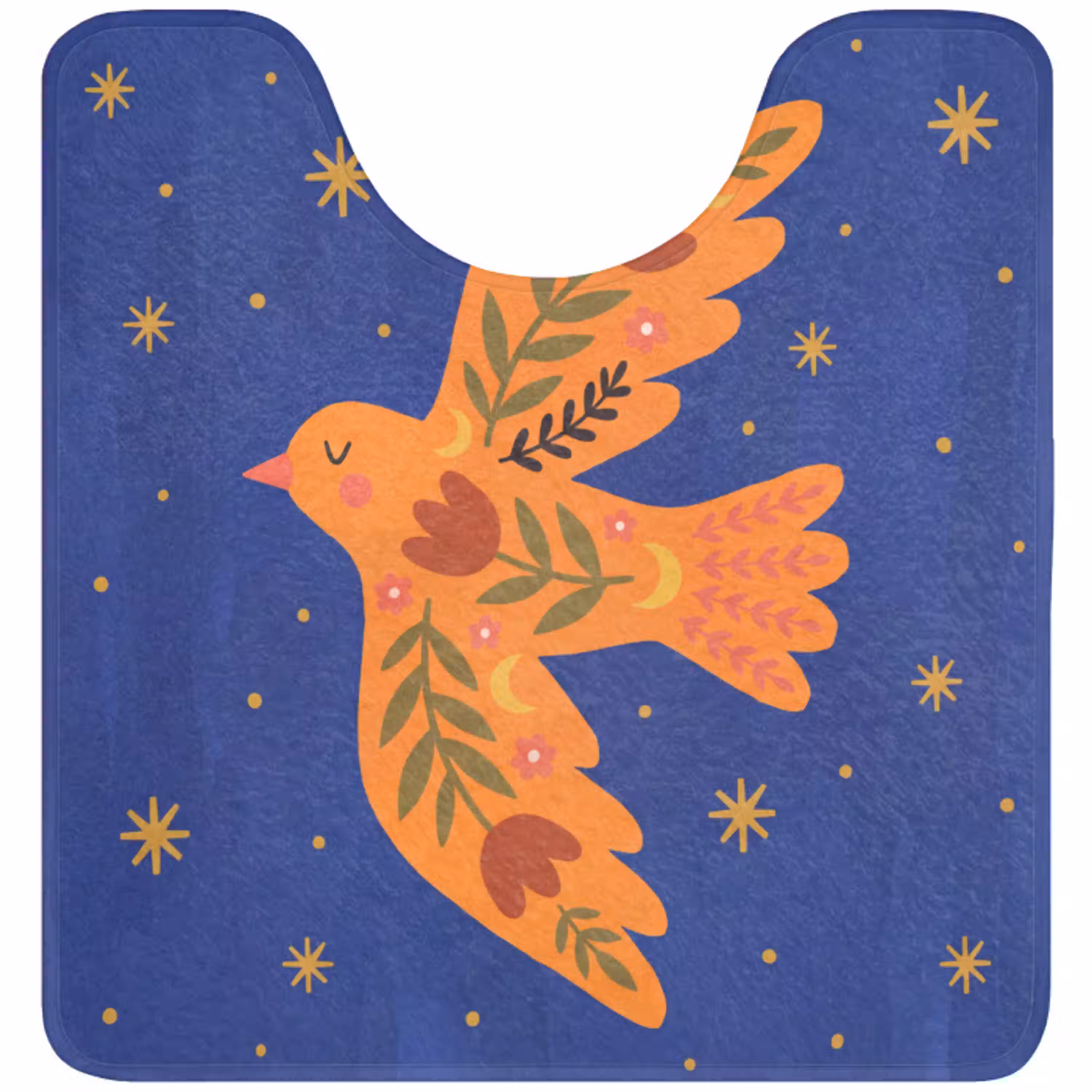 Vogel - Bloemen - Decoratief - Oranje - Blauw WCmat U-uitsnede middel -3d