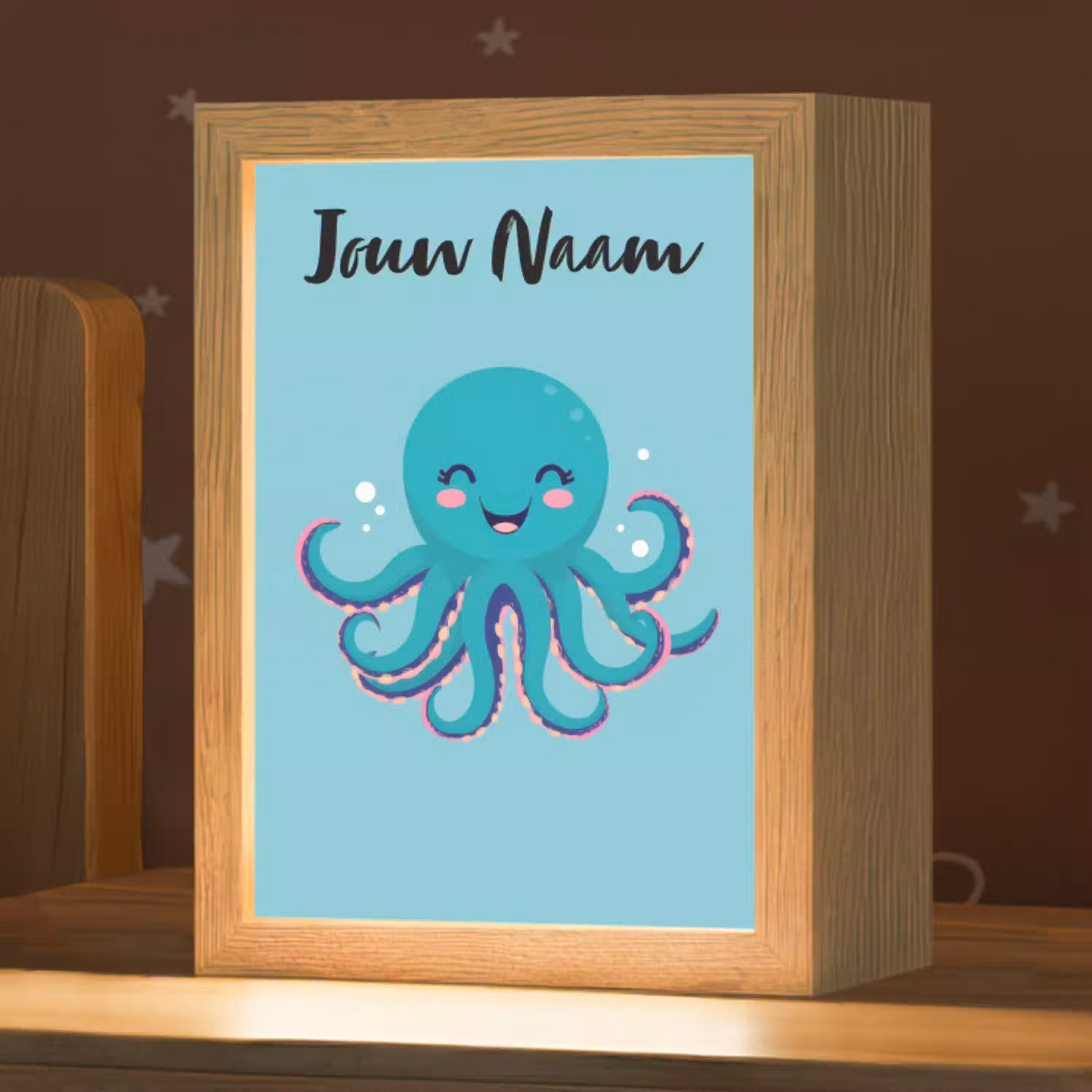 Octopus - Blauw - Gezicht Light Box met kabel (Kinderlampje) klein -zzz_3d_website