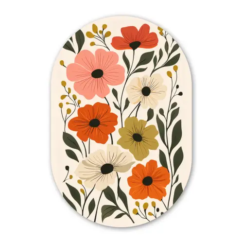 Veldbloemen - Stengels - Blaadjes - Groen Wandcirkel Ovaal Glas middel -3d