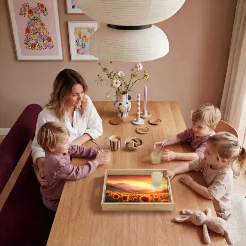 Zonnebloemen - Zonsondergang - Landschap Dienblad Rechthoek middel -sfeer4
