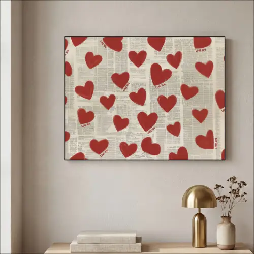 Hartjes - Krant - Loveyou Textielframe - compleet frame klein -sfeer2