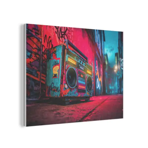 Boombox - Rood - Graffiti - Neon PET vilt klein -3d