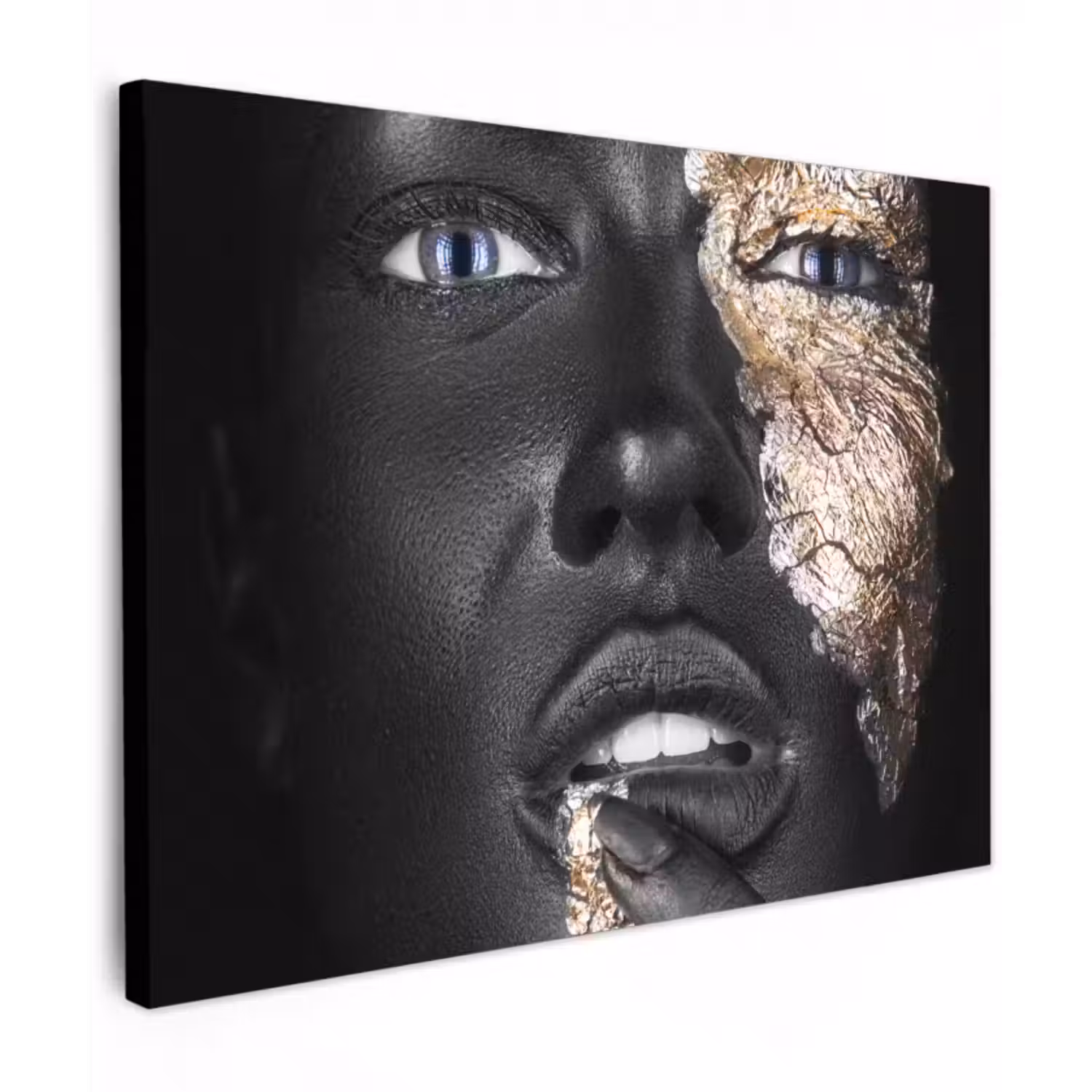 Leinwandbild - Frau - Blattgold - Schwarz - Haut - Luxus