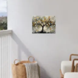 Boom - Abstract - Beige - Goud - Zwart tuinposter los doek klein -sfeer8