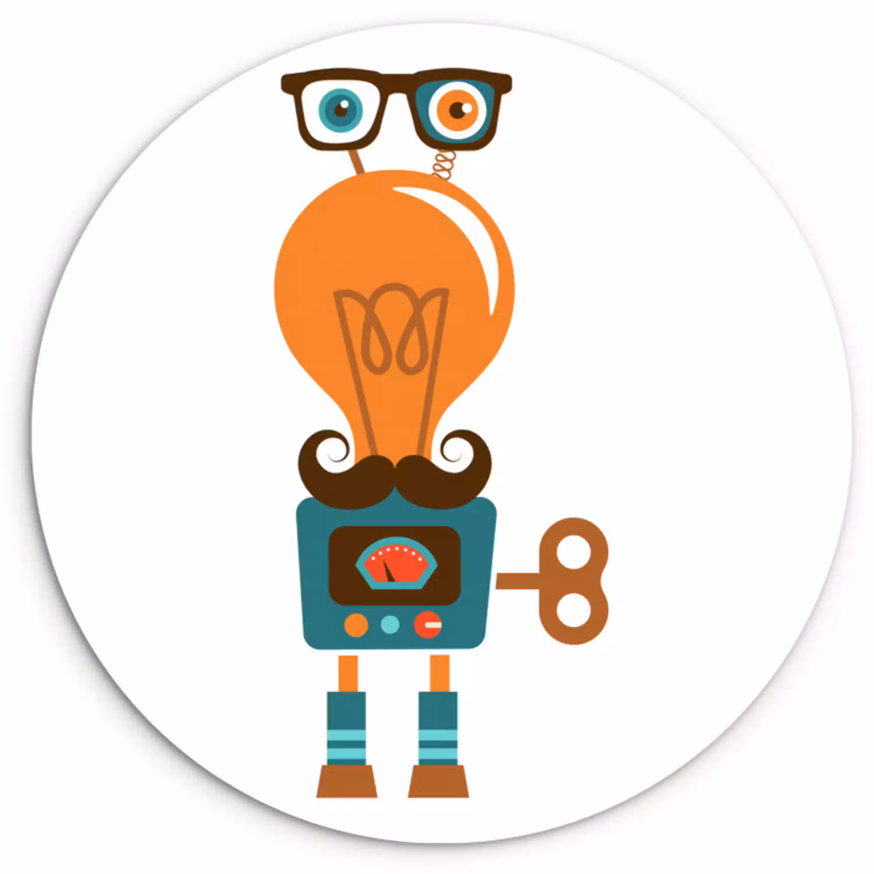 Robot - Bril - Gloeilamp - Snor - Kinderen - Jongens Wandcirkel kunststof plaat 5mm dik klein -3d