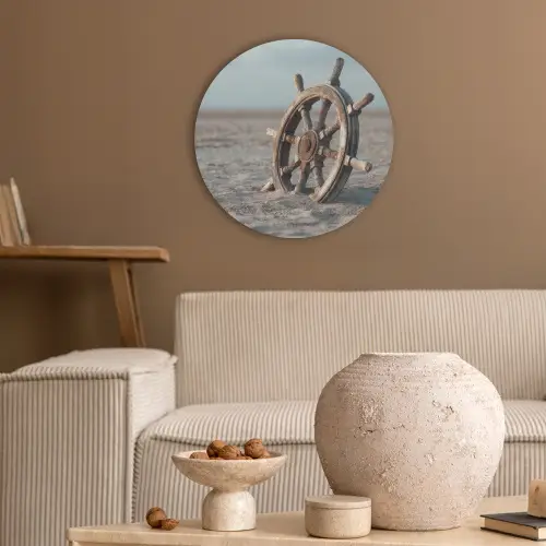 Scheepsstuur - Hout - Bruin - Zand Akoestische PET Vilt - Rond klein -sfeer1