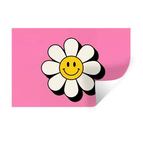 Smiley - Bloem - Roze Muursticker klein -3d