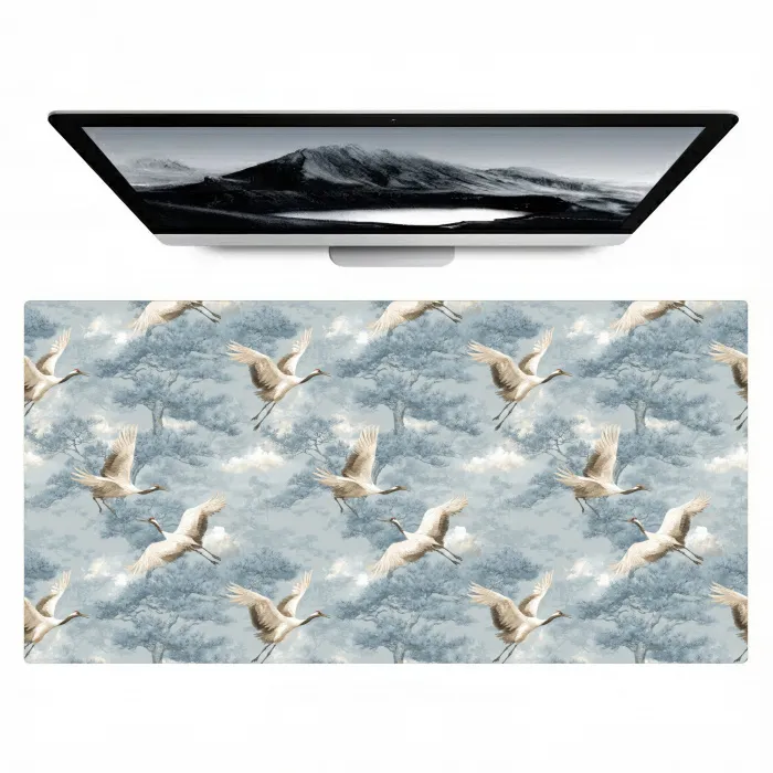 Wolken - Kraanvogels - Blauw Muismat XXL klein 681 -zzz3d