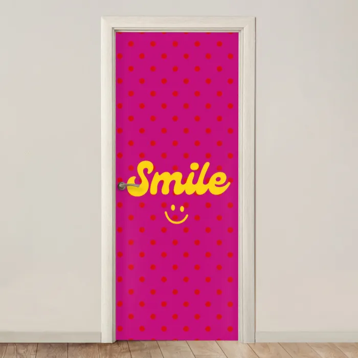 Smile - Stippen - Geel - Smiley - Roze deurposter klein -3d_beige