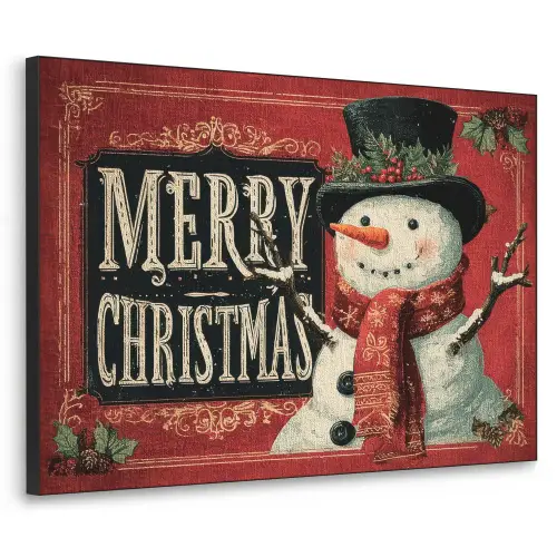Klassiek - Kerstgroet - Sneeuwpop - Rood Textielframe - compleet frame klein -3d