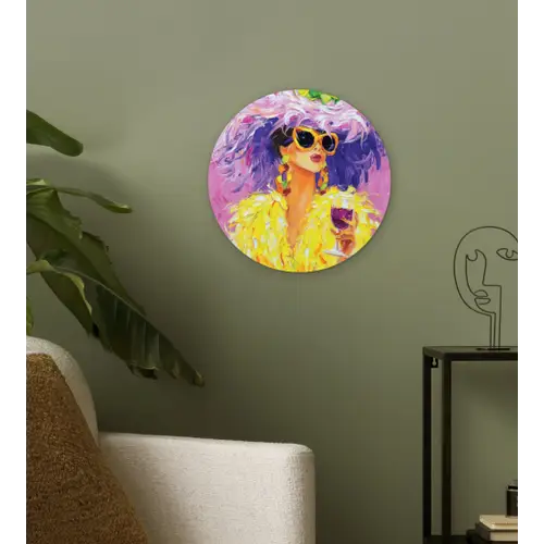 Zonnebril - Vrouw - Jas - Veren Wandcirkel kunststof plaat 5mm dik klein -sfeer3