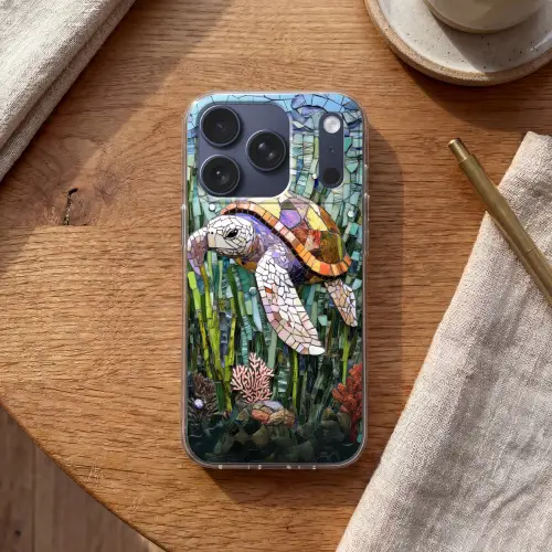 Schildpad - Zeewier - Mozaïek Telefoonhoesje iPhone 17 Pro klein -sfeer1