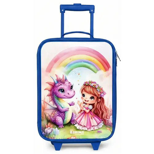 Meisje met paarse draak onder regenboog Kinderkoffer - Blauw klein -zz3dotto