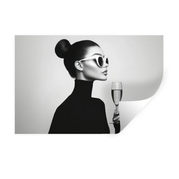 Vrouw - Champagne - Modern Muursticker klein -3d