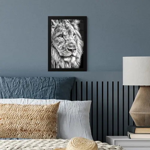 Portret - Leeuw - Zwart wit fotolijst zwart zonder passe partout klein -sfeer3