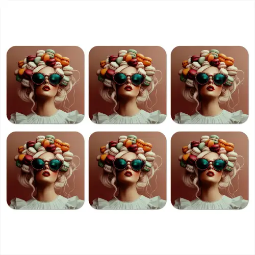 Vrouw - Macarons - Bril onderzetter kurk middel -3d